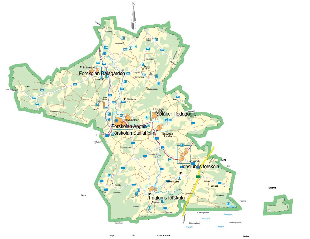 Kommunkarta över förskolor och Solåker Pedagogik