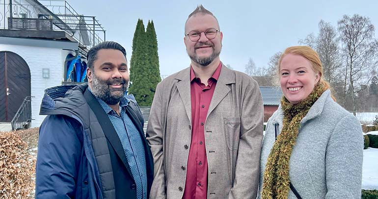 Kommunstyrelsens ordförande Daniel Andersson, kommunstyrelsens andre vice ordförande Peter Andréasson och kommundirektör Cecilia Trolin.