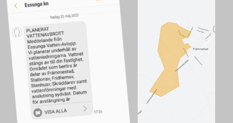 Bild som visar driftsinformation via sms