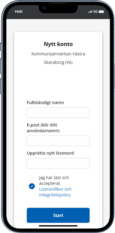 Skapa nytt konto i Exorlives mobilapp